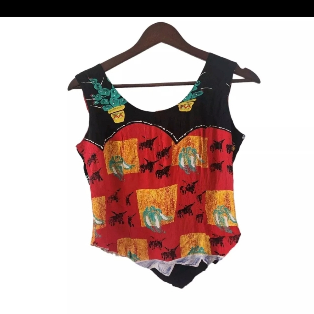 Vintage Jams World Bull Peppers Cactus Print Sleeveless Crop Top Womens Size S